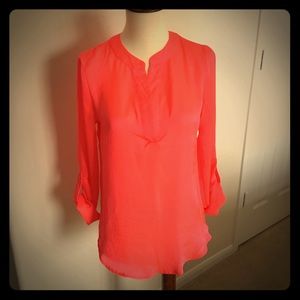 Bright coral, fly away back, long sleeve top